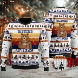 2025 Bear Drink Bourbon Whiskey Christmas Ugly Sweater