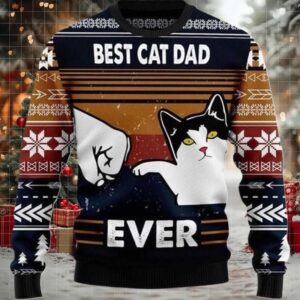 2025 Best Cat Dad Ever Funny Ugly Christmas Sweater