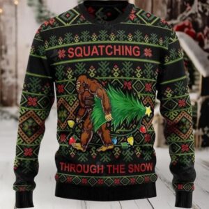 2025 Bigfoot Squatching Through The Snow Ugly Christmas Sweater 2025 Bigfoot Squatching Through The Snow Ugly Christmas Sweater