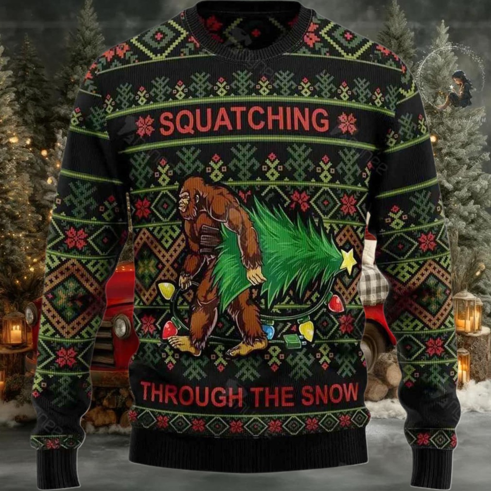 2025 Bigfoot Squatching Through The Snow Ugly Christmas Sweater 2025 Bigfoot Squatching Through The Snow Ugly Christmas Sweater