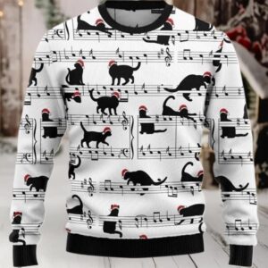 2025 Black Cat Christmas Music Ugly Christmas Sweater 2025 Black Cat Christmas Music Ugly Christmas Sweater