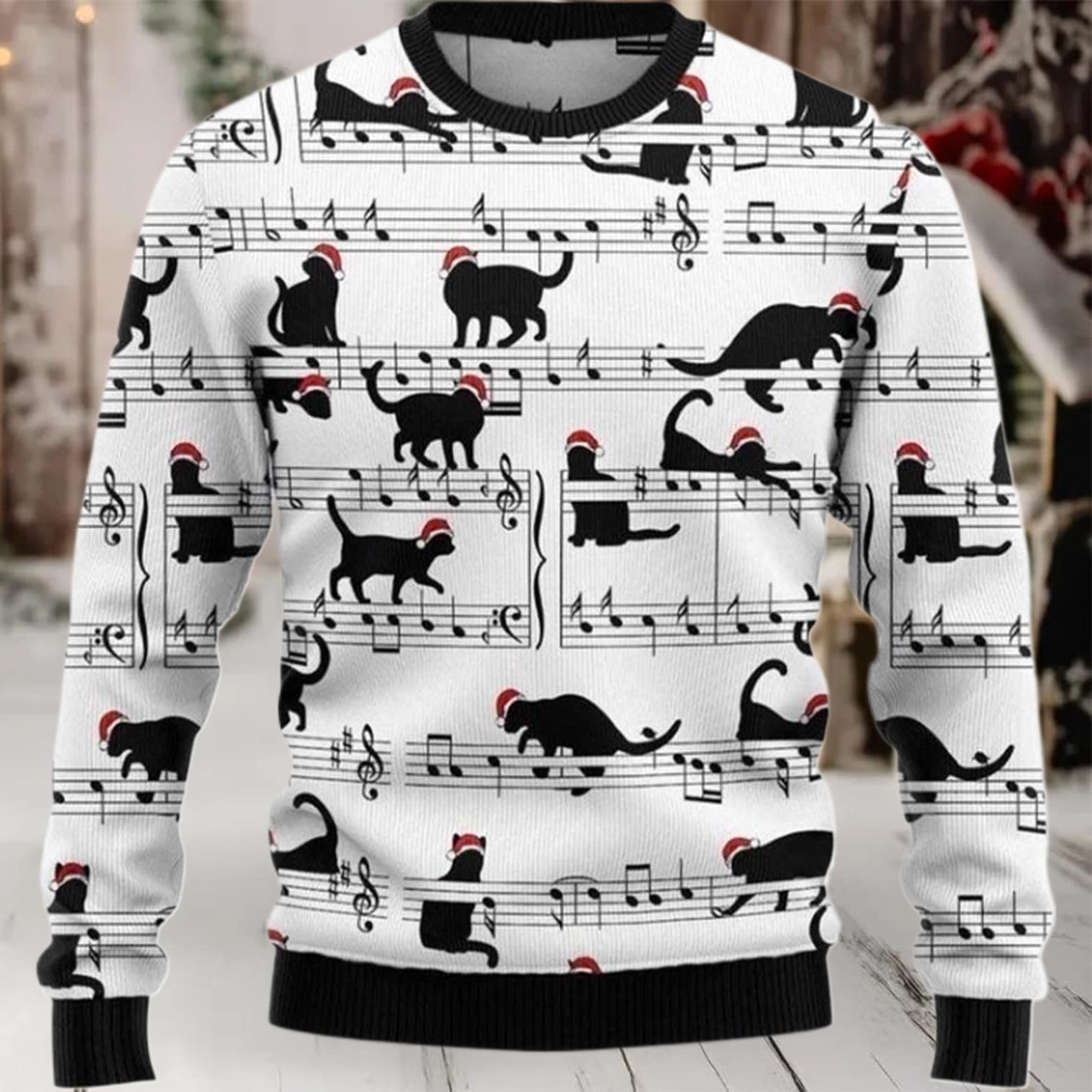 Black Cat Christmas Music Sweater Image 1