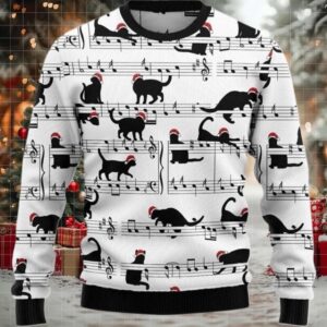 2025 Black Cat Christmas Music Ugly Christmas Sweater