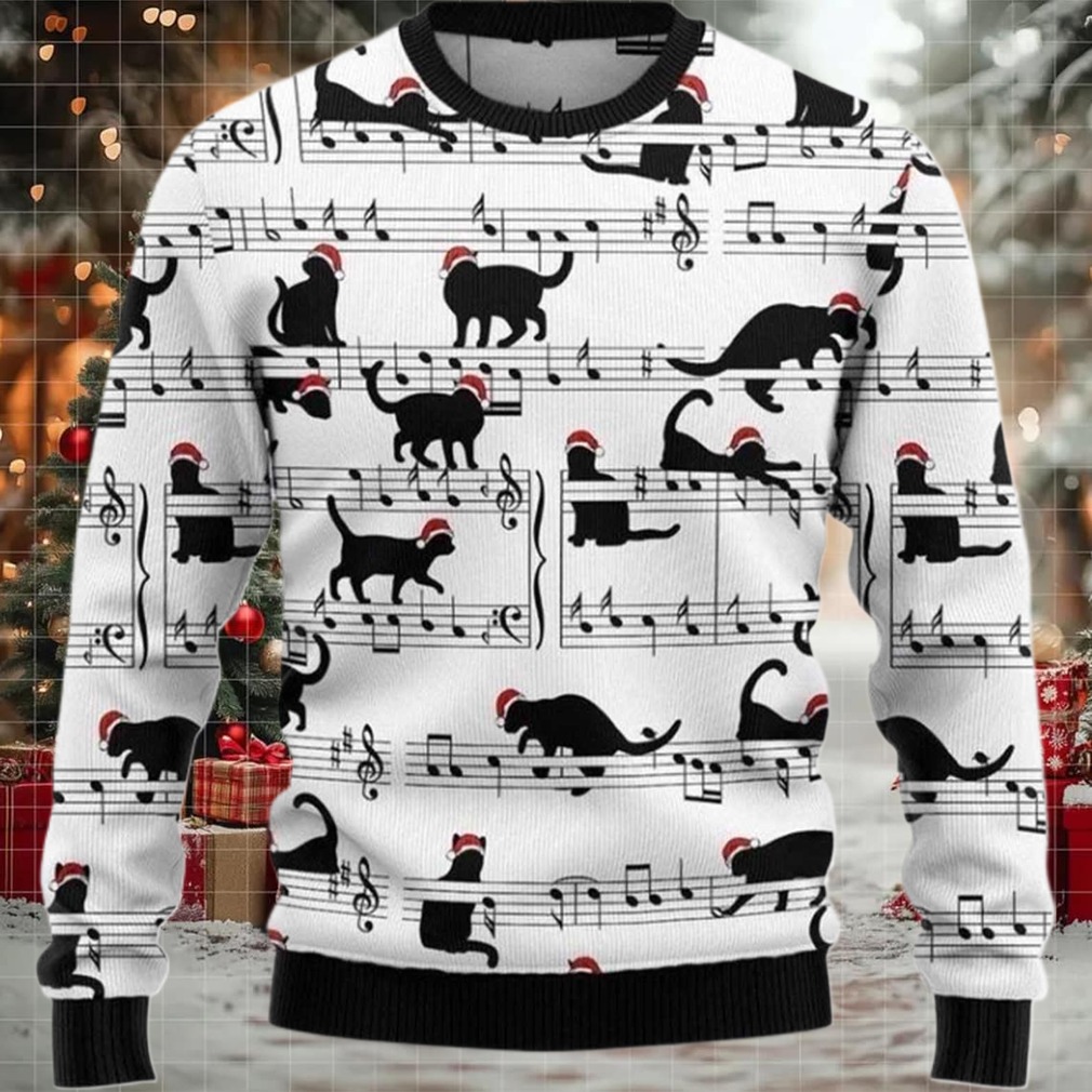 Black Cat Christmas Music Sweater Image 2