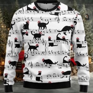 2025 Black Cat Christmas Music Ugly Christmas Sweater