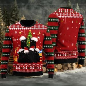 2025 Black Cat Family Ugly Christmas Sweater