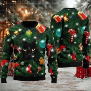 2025 Black Cat Ugly Christmas Sweater
