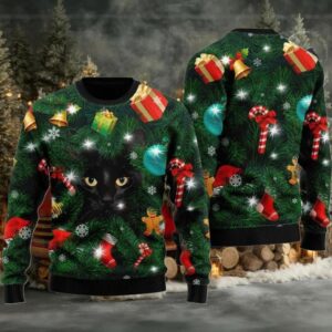 2025 Black Cat Ugly Christmas Sweater