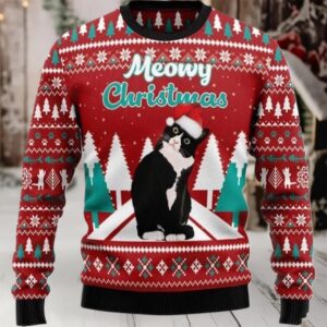 2025 Black cat Meowy Christmas Ugly Christmas Sweater 2025 Black cat Meowy Christmas Ugly Christmas Sweater