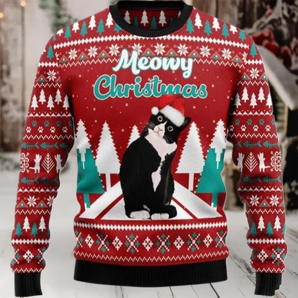 Black Cat Meowy Christmas Sweater Image 1