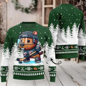 2025 Capybara Playing Hockey Ugly Christmas Sweater 2025 Capybara Playing Hockey Ugly Christmas Sweater