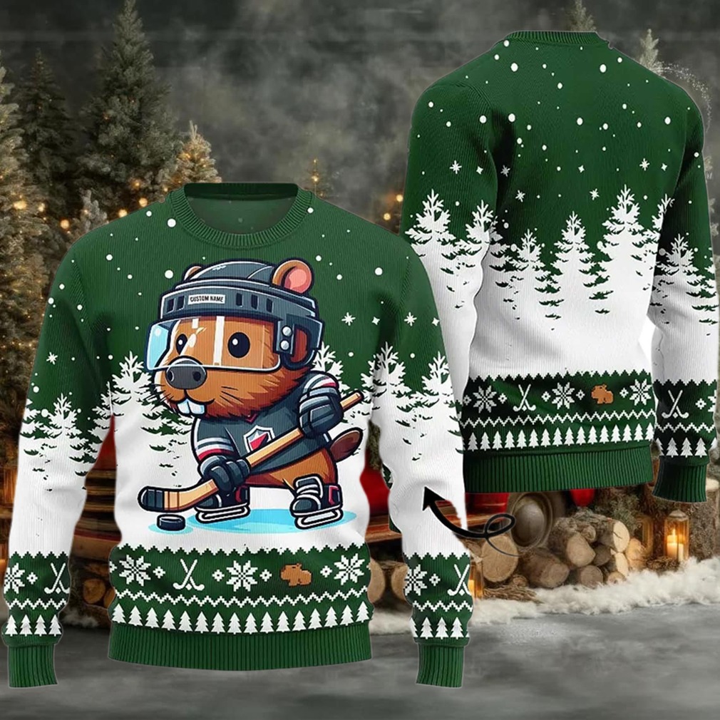 2025 Capybara Playing Hockey Ugly Christmas Sweater 2025 Capybara Playing Hockey Ugly Christmas Sweater