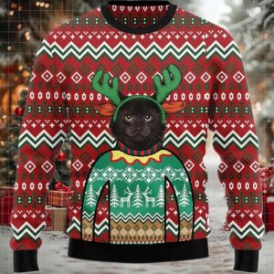 2025 Cat Reindeer Ugly Christmas Sweater
