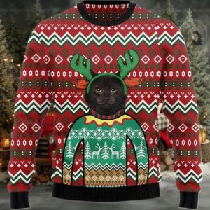 2025 Cat Reindeer Ugly Christmas Sweater