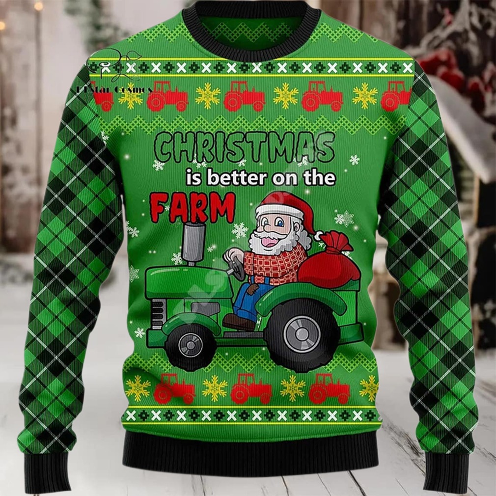 2025 Chrismas Is Better On The Farm Santa Ugly Christmas Sweater