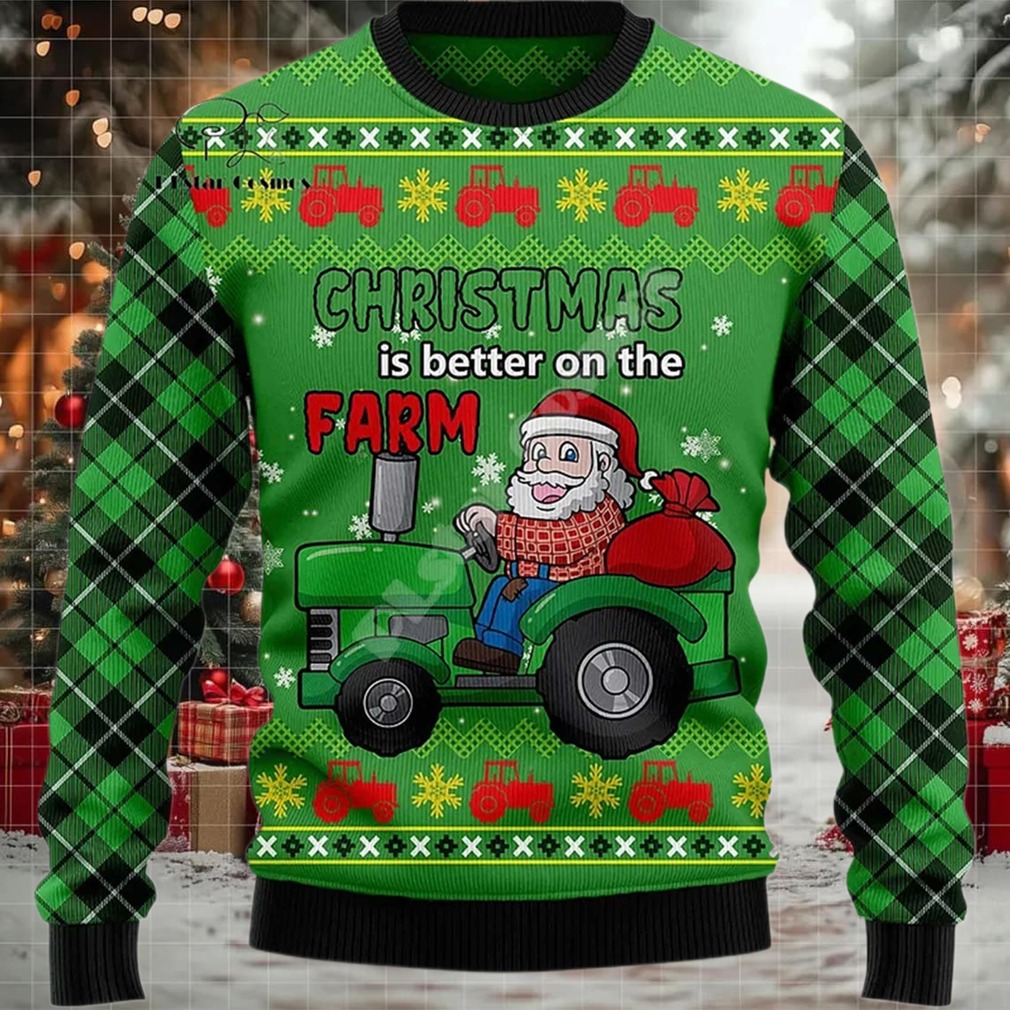 2025 Chrismas Is Better On The Farm Santa Ugly Christmas Sweater