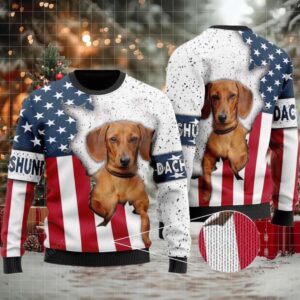 2025 Dachshund Dog USA Flag Christmas Ugly Sweater