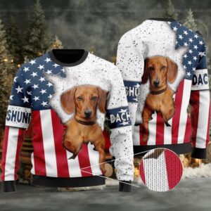 2025 Dachshund Dog USA Flag Christmas Ugly Sweater