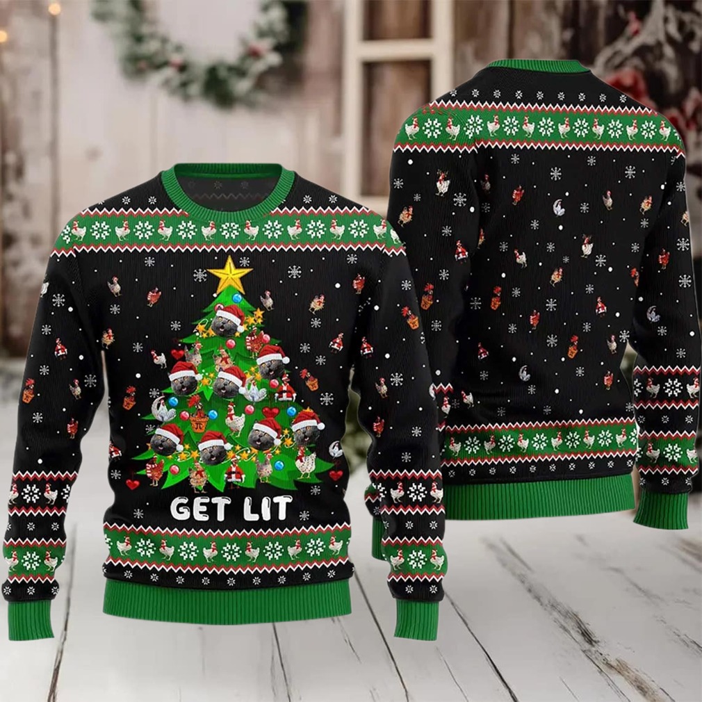 2025 Get Lit Cat Ornament On Christmas Tree Ugly Christmas Sweater