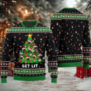 2025 Get Lit Cat Ornament On Christmas Tree Ugly Christmas Sweater