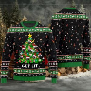 2025 Get Lit Cat Ornament On Christmas Tree Ugly Christmas Sweater