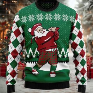 2025 Golfer Santa Ugly Christmas Sweater