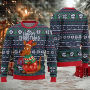 2025 Happy Christmas Kangaroo Ugly Christmas Sweater