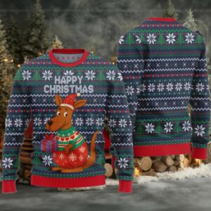 2025 Happy Christmas Kangaroo Ugly Christmas Sweater