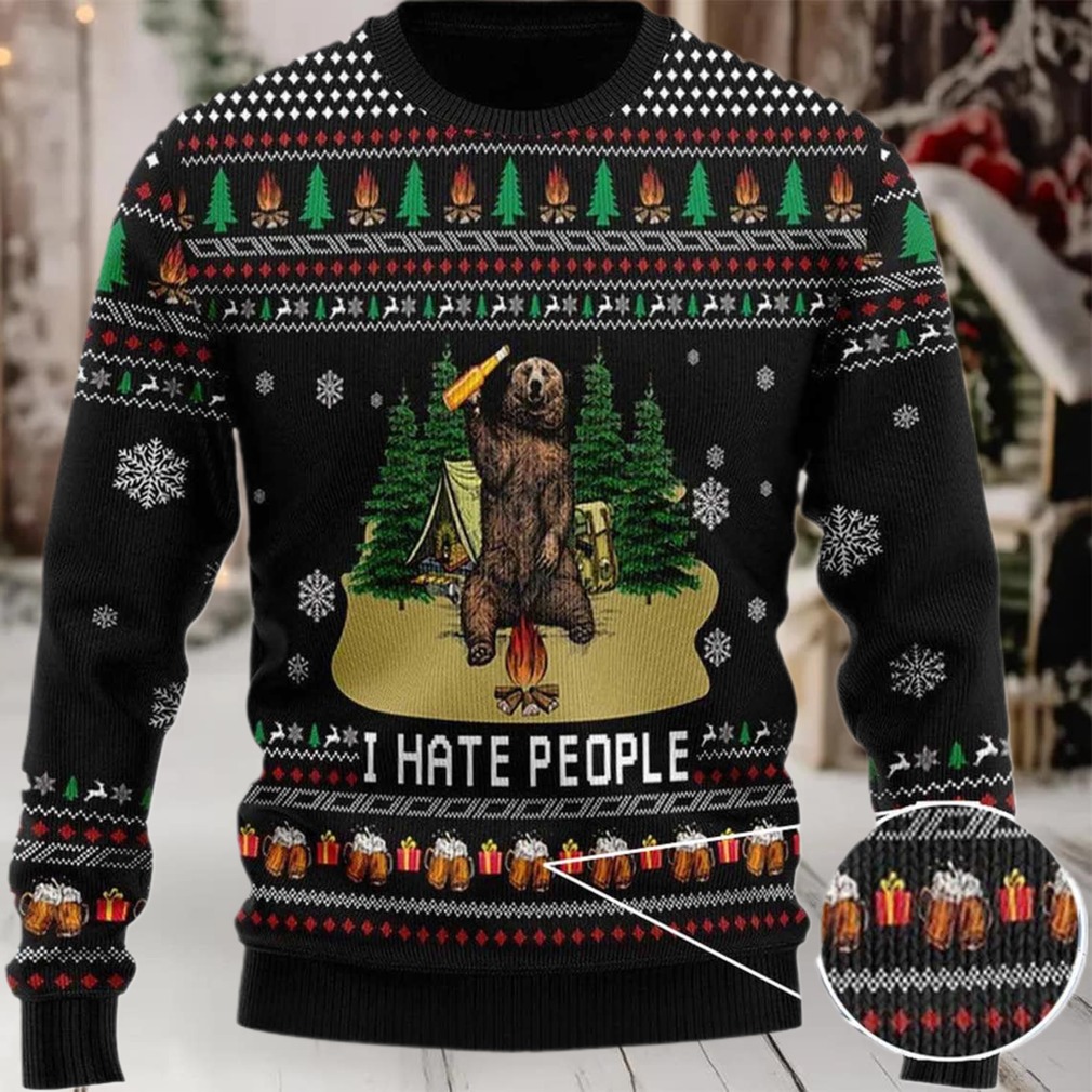 2025 I Hate People Bear Drinking Beer Ugly Christmas Sweater
