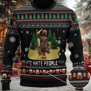 2025 I Hate People Bear Drinking Beer Ugly Christmas Sweater