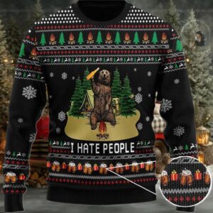 2025 I Hate People Bear Drinking Beer Ugly Christmas Sweater