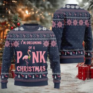 2025 I’m Dreaming Of Pink Christmas Flamingo Ugly Christmas Sweater