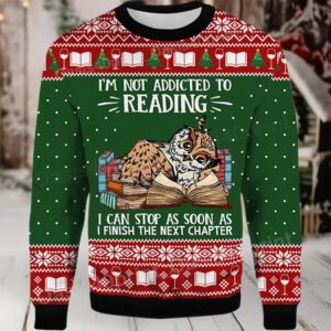 2025 I’m Not Addicted To Reading Owl Ugly Christmas Sweater