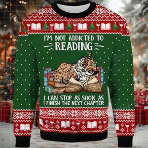 2025 I’m Not Addicted To Reading Owl Ugly Christmas Sweater