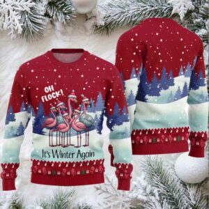 2025 Oh Flock It’s Winter Again Flamingo Ugly Christmas Sweater 2025 Oh Flock It’s Winter Again Flamingo Ugly Christmas Sweater