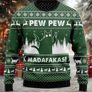 2025 Pew Pew Madafakas Cat Ugly Christmas Sweater