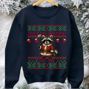 2025 Rocking Around The Tee Hockey Racoon Ugly Christmas Sweater 2025 Rocking Around The Tee Hockey Racoon Ugly Christmas Sweater
