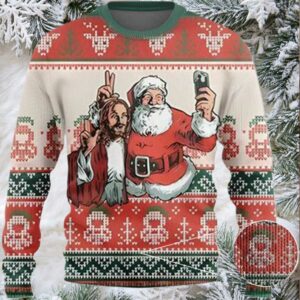 2025 Santa And Jesus Selfie Ugly Christmas Sweater 2025 Santa And Jesus Selfie Ugly Christmas Sweater
