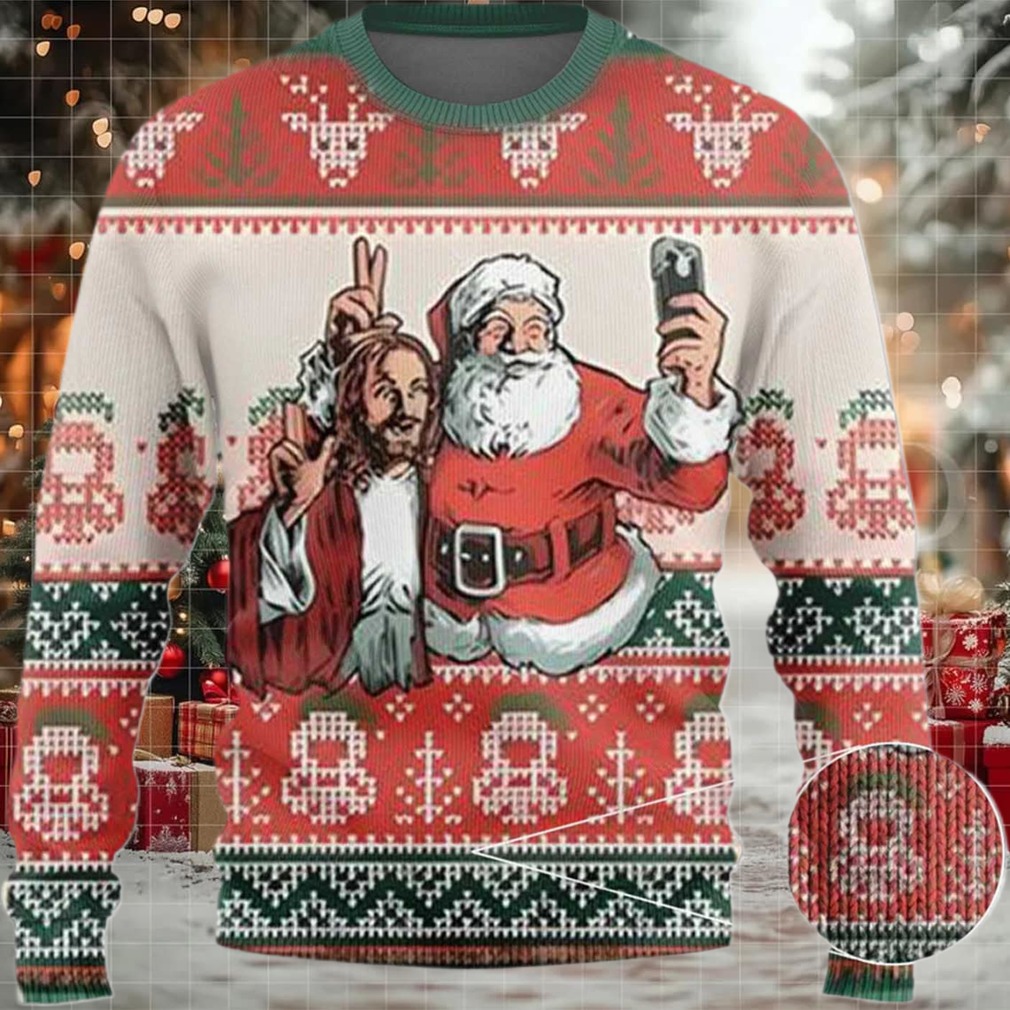 2025 Santa And Jesus Selfie Ugly Christmas Sweater