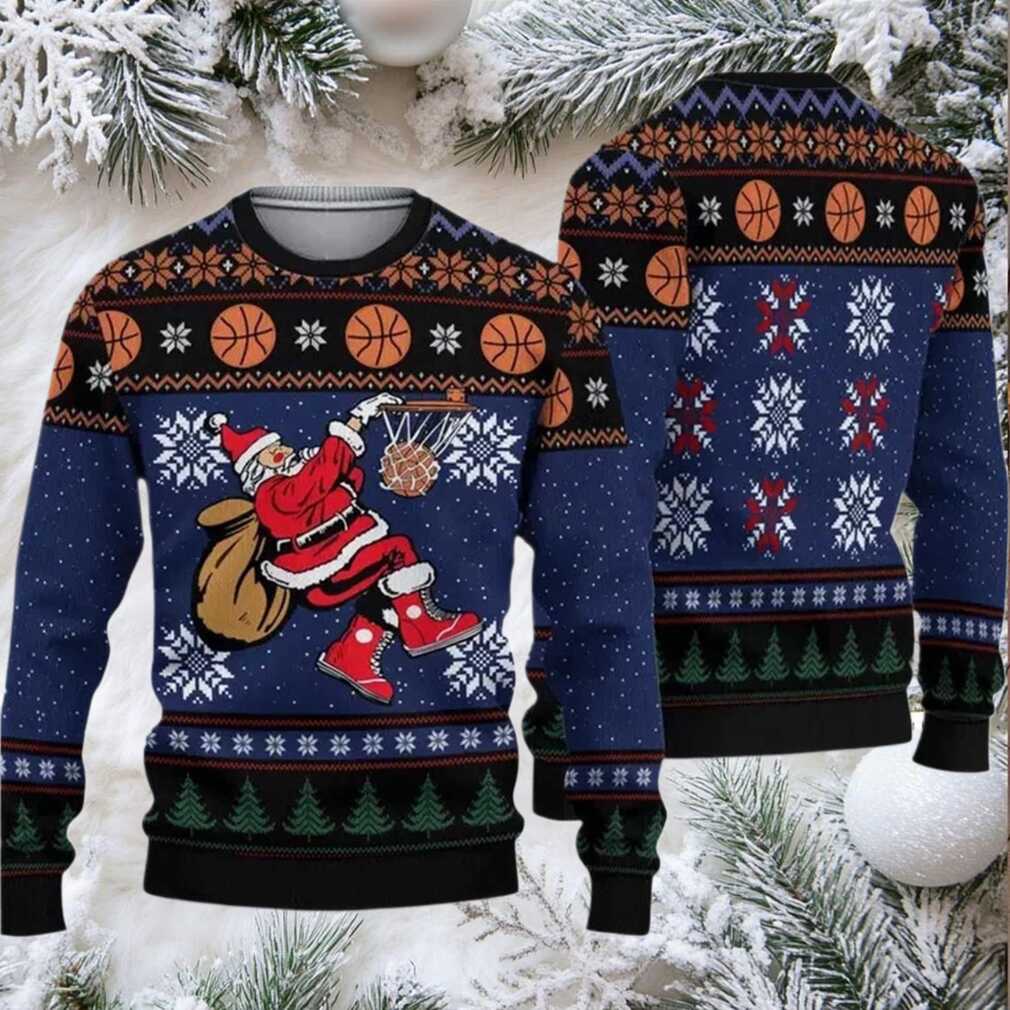 2025 Santa Playing Basketball Ugly Christmas Sweater