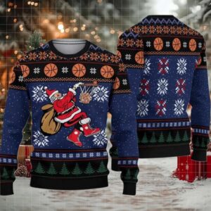 2025 Santa Playing Basketball Ugly Christmas Sweater