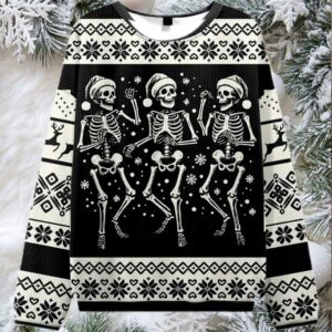 2025 Skeleton Dance Ugly Christmas Sweater 2025 Skeleton Dance Ugly Christmas Sweater