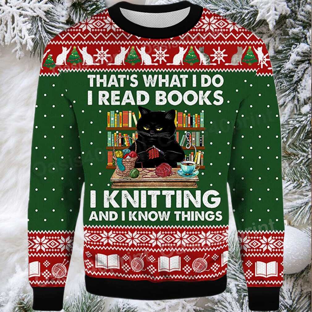 2025 That’s What I Do I Read Books Black Cat Ugly Christmas Sweater