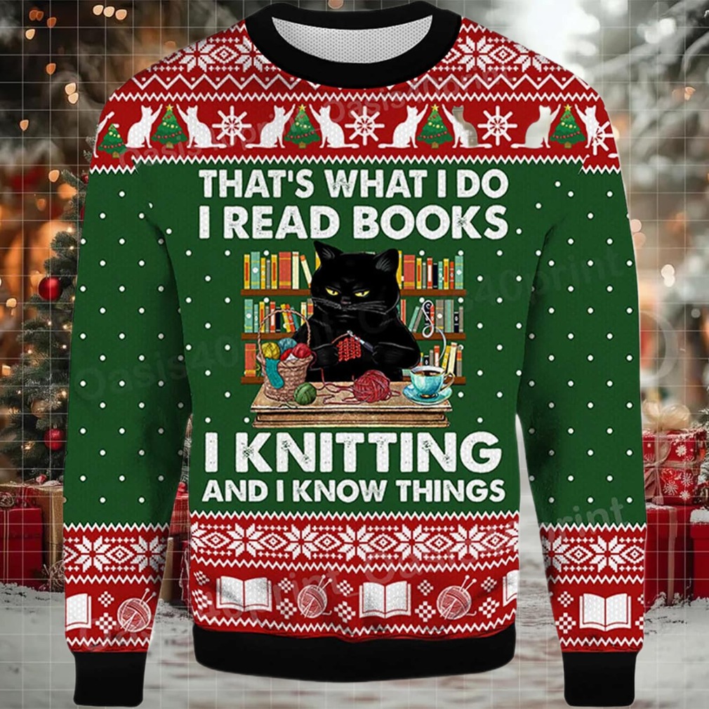 2025 That’s What I Do I Read Books Black Cat Ugly Christmas Sweater