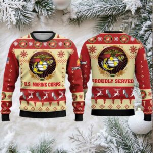 2025 US Marine Corps Veterans Proudly Served Ugly Christmas Sweater 2025 US Marine Corps Veterans Proudly Served Ugly Christmas Sweater
