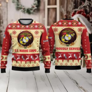 2025 US Marine Corps Veterans Proudly Served Ugly Christmas Sweater