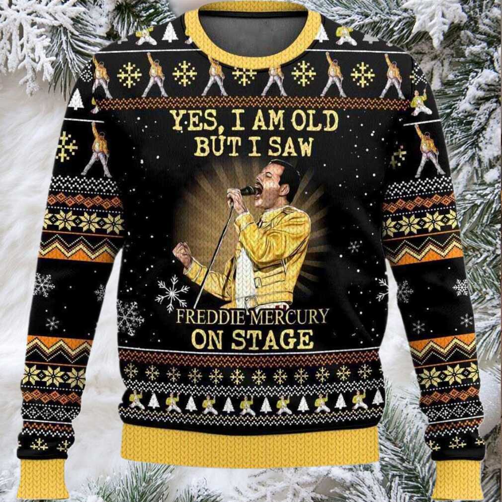 2025 Yes I Am Old But I Saw Freddie Mercury On Stage Freddie Mercury Queen Christmas Ugly Sweater