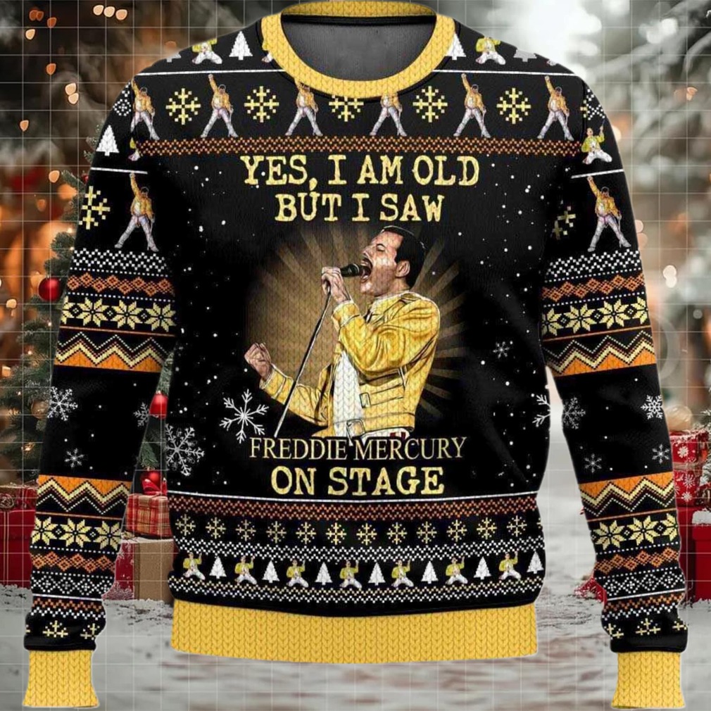 2025 Yes I Am Old But I Saw Freddie Mercury On Stage Freddie Mercury Queen Christmas Ugly Sweater