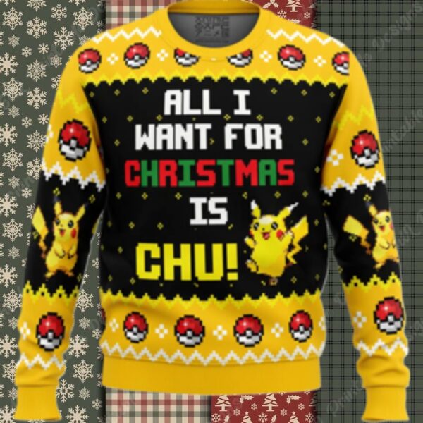 All I Want Pikachu Pokemon Ugly Christmas Sweater