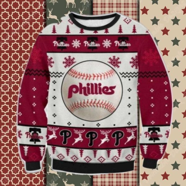 Baseball Print Philadelphia Phillies Ugly Christmas Sweater